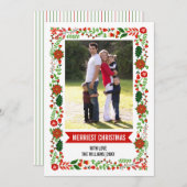 モダンポインセティアス赤と緑のクリスマスの写真 シーズンカード (正面/裏面)