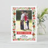 モダンポインセティアス赤と緑のクリスマスの写真 シーズンカード (スタンド正面)