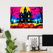モダンポップアートのハロウィン墓地 ポスター (ホームオフィス)