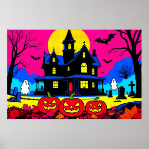 モダンポップアートのハロウィン墓地 ポスター
