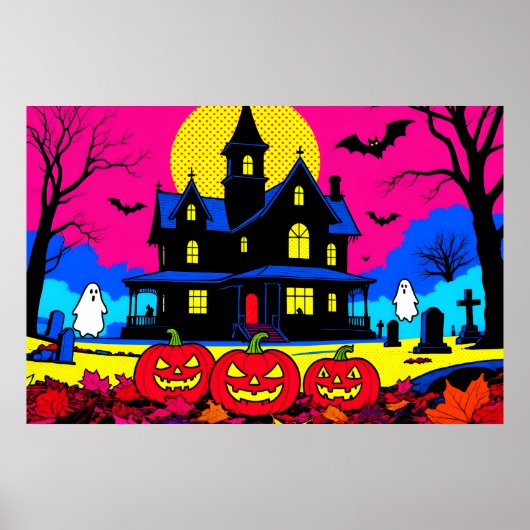 モダンポップアートのハロウィン墓地 ポスター (正面)
