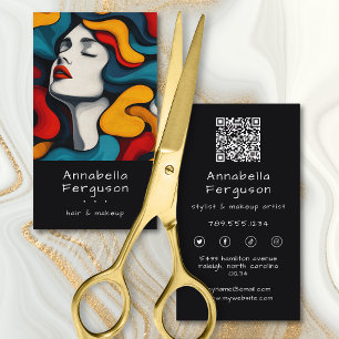 モダンポップアートレトロカラフルヘアメイクQRコード 名刺