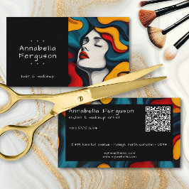 モダンポップアートレトロカラフルヘアメイクQRコード 名刺
