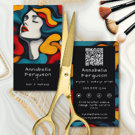 モダンポップアートレトロカラフルヘアメイクQRコード 名刺