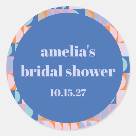 モダンマキシマリスト ブルー パープル カスタム ブライダルシャワー ラウンドシール (正面)