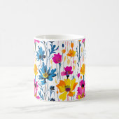 モダンマクシマリストポップ・アートのカラーフローラアート コーヒーマグカップ (中央)