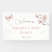 モダンマグノリア ブラッシュピンク バタフライ ベビーシャワー 横断幕 (横)