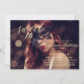 モダンマスカレード スイート16 バースデー フォト 招待状 (正面)