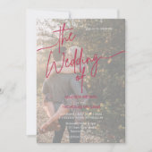 モダンマゼンタレッドフォト結婚のミニマル 招待状 (正面)