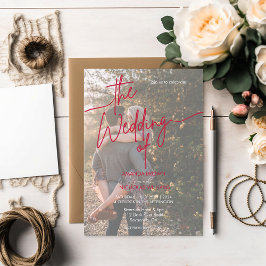 モダンマゼンタレッドフォト結婚のミニマル 招待状