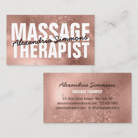 モダンマッサージセラピストバラ金ゴールドグリッタースパークル 名刺 (正面/裏面)