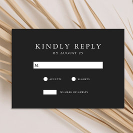 モダンマット黒ミニマル結婚リスト 出欠カード