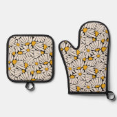 モダンマティス風花柄レトロ 鍋つかみ&鍋敷きセット (正面)