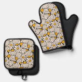 モダンマティス風花柄レトロ 鍋つかみ&鍋敷きセット (正面/裏面)