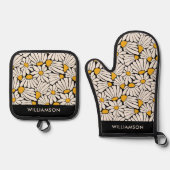 モダンマティス風花柄レトロ 鍋つかみ&鍋敷きセット (正面)