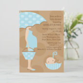 モダンママ傘少年ベビーシャワー 招待状 (スタンド正面)