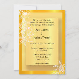 モダンマリーゴールド黄&白フローラスタンプ 招待状