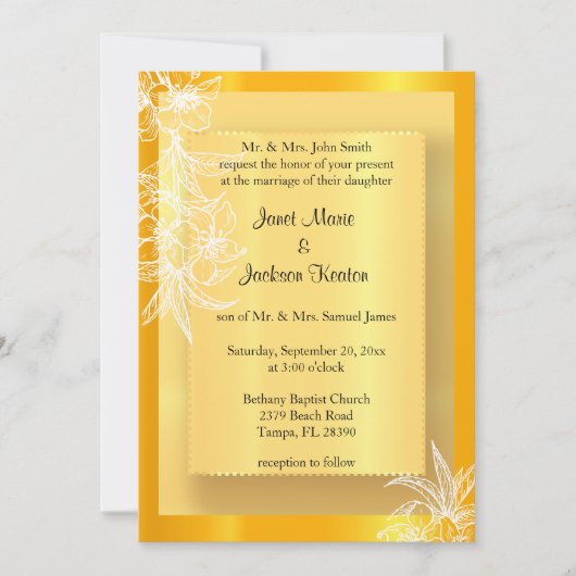 モダンマリーゴールド黄&白フローラスタンプ 招待状 (正面)