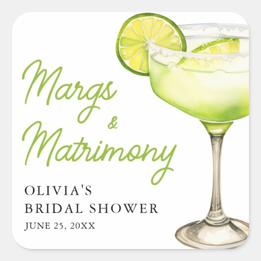 モダンマルグス＆マトリモニーコクテイル ブライダルシャワー スクエアシール (正面)
