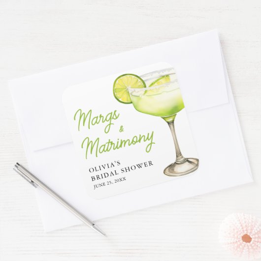 モダンマルグス&マトリモニーコクテイル ブライダルシャワー スクエアシール (封筒)