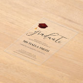 モダンマルーンのキャップ 高校卒業パーティー アクリル招待状 (レイダウン)