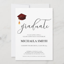 モダンマルーン写真高校卒業式 招待状