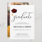 モダンマルーン写真高校卒業式 招待状 (正面/裏面)