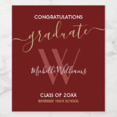 モダンマルーン大学院モノグラム名台本 ワインラベル (シングルラベル)