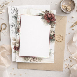 モダンマルーン花柄ブランクウェディング 招待状