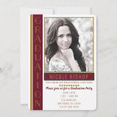 モダンマルーン金ゴールド卒業パーティー卒業写真 招待状 (正面)