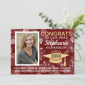 モダンマルーン金ゴールド《写真》ぼけ味バブル写真卒業 招待状 (スタンド正面)