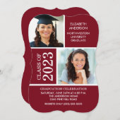 モダンマルーン＆ホワイト フォト 卒業式招待状 招待状 (正面/裏面)