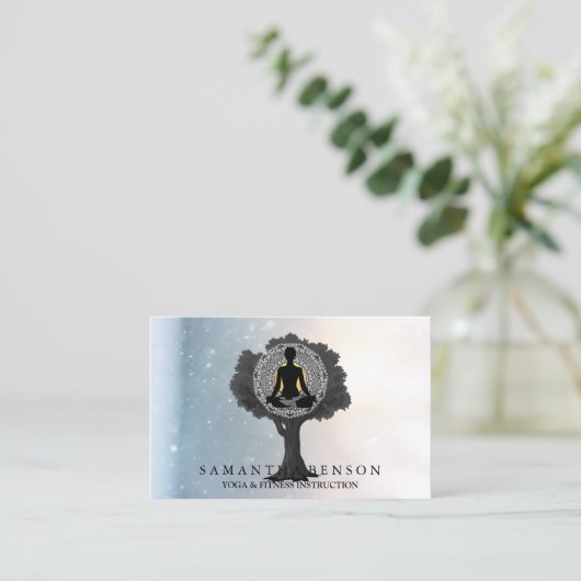 モダンマンダラエレガントヨガポーズツリーロゴアートバス 名刺 (スタンド正面)