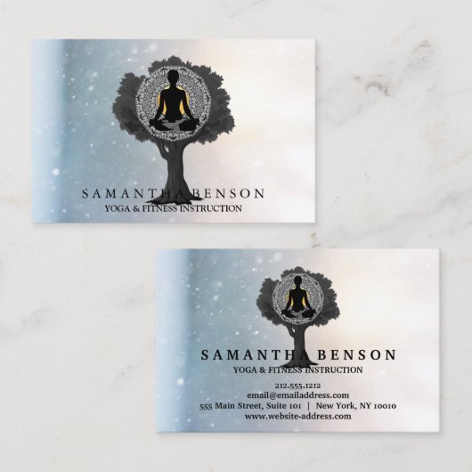 モダンマンダラエレガントヨガポーズツリーロゴアートバス 名刺 (正面/裏面)