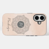 モダンマンダラ・サーモンピンクのモノグラムテンプレート名 Case-Mate iPhoneケース (裏面 (横))