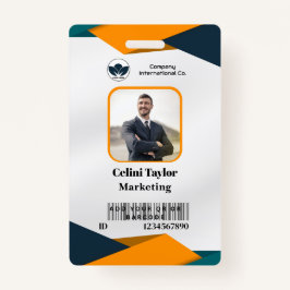 モダンマーケティングポートレートIDカード（緑とオレンジ） バッジ