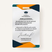 モダンマーケティングポートレートIDカード（緑とオレンジ） バッジ (裏面)