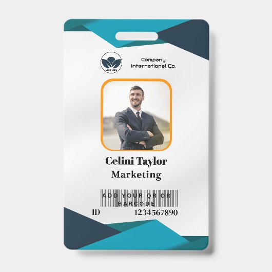 モダンマーケティングポートレートIDカード（緑と海軍） バッジ (正面)