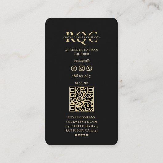 モダンマーケティングロゴブラック金ゴールドオーナメント 名刺 (裏面)