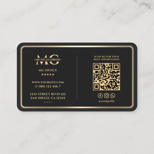 モダンマーケティング黒エレガント金ゴールドフレ縁どーム 名刺 (裏面)