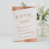 モダンマーブルカッパーカリグラフィックオーブリックウェディング 出欠カード (スタンド正面)