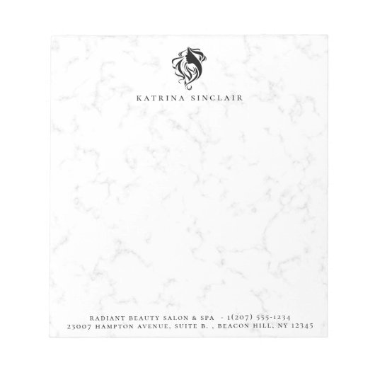 モダンマーブルヘアサロンロゴ ノートパッド (正面)