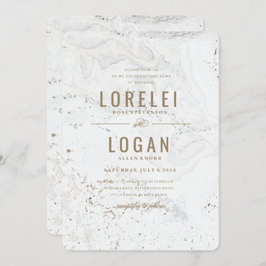 モダンマーブル結婚式招待状 | ゴールド 招待状 (正面/裏面)