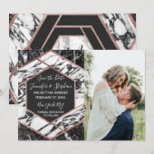 モダンマーブル ローズゴールドトリム ヘキサゴン サンキューカード 招待状 (正面/裏面)