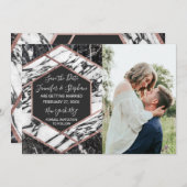 モダンマーブル ローズゴールドトリム ヘキサゴン Save the Date 招待状 (正面/裏面)