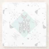 モダンミッドセンチュリーレトロネコかわいいパターン ガラスコースター (裏面)