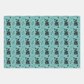 モダンミッドセンチュリーレトロネコかわいいパターン ラッピングペーパーシート (正面3)