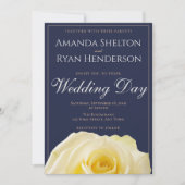 モダンミッドナイトブルーイエローローズ結婚フローラ 招待状 (正面)