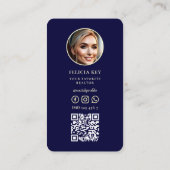 モダンミッドナイトブルー不動産仲介業者フローラ鍵写真 名刺 (裏面)