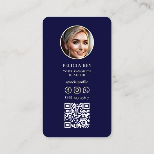 モダンミッドナイトブルー不動産仲介業者フローラ鍵写真 名刺 (裏面)